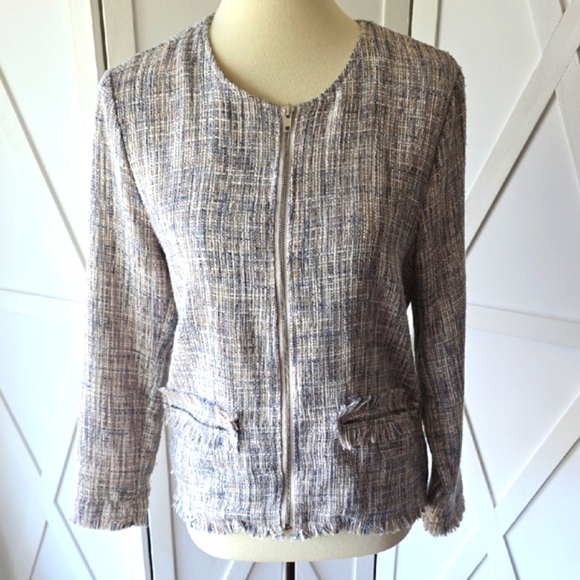 Cupcakes & Cashmere Tweed Zip Front Fringed Blazer - Picture 2 of 10